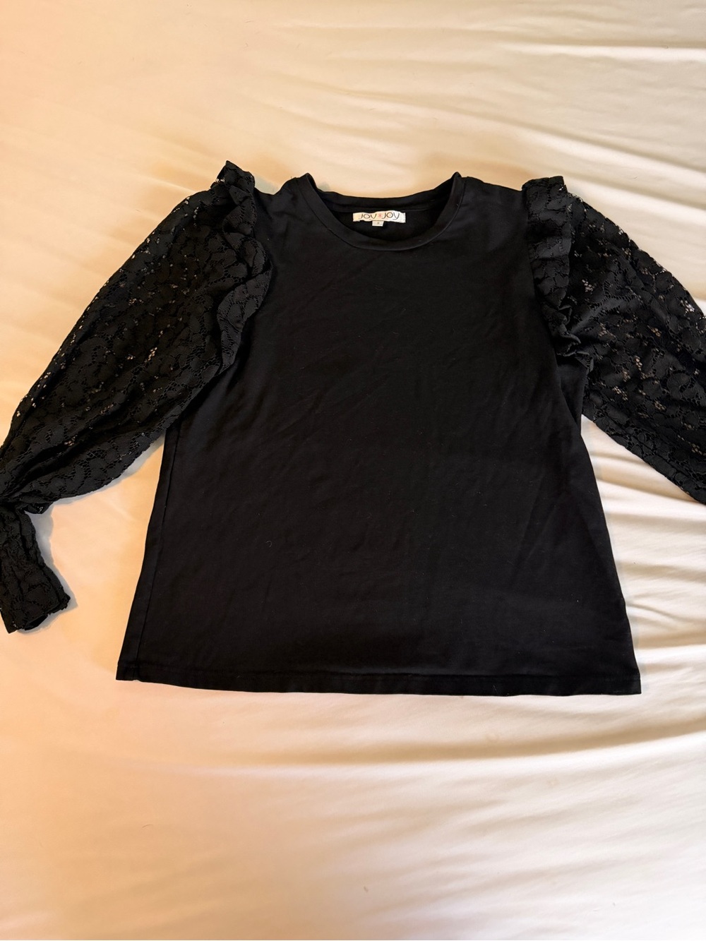 Joy Joy Black Crew Neck Lace sleeves